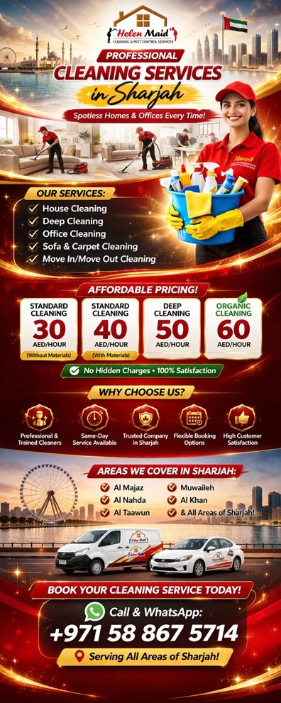 Professional cleaning services in Sharjah by Helen Maid cleaning staff for homes and offices