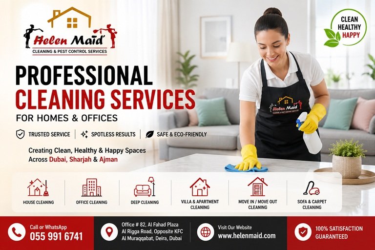 Professional Cleaning Services for homes and offices in Dubai, Sharjah and Ajman by Helen Maid Cleaning Services