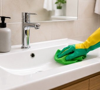 Bathroom sink cleaning service in Ajman by Helen Maid Cleaning Services