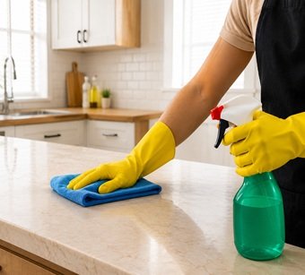 Kitchen countertop cleaning service in Ajman by Helen Maid Cleaning Services
