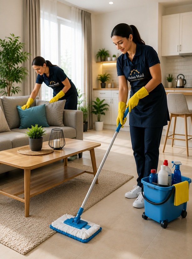 Professional home cleaning team providing house cleaning services in Ajman by Helen Maid Cleaning Services.